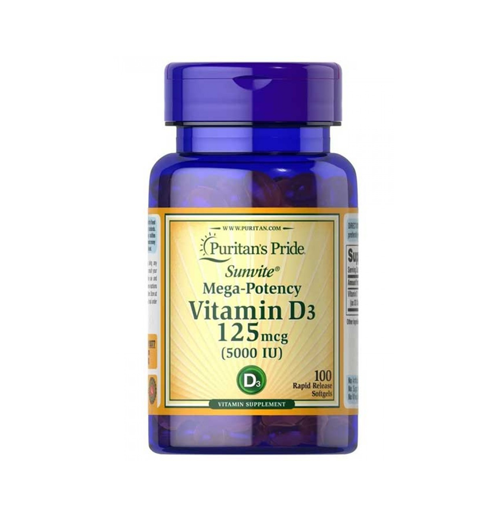 [12138] Puritans Pride Vitamin D3 125 mcg 5,000 IU 100 Softgels - 100 Servings